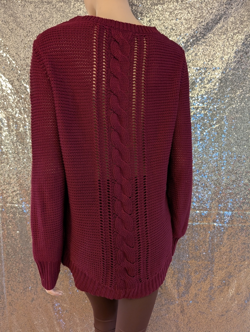Rusty Burgundy Textured Knit Sweater - Cable Back Detail - Size 12